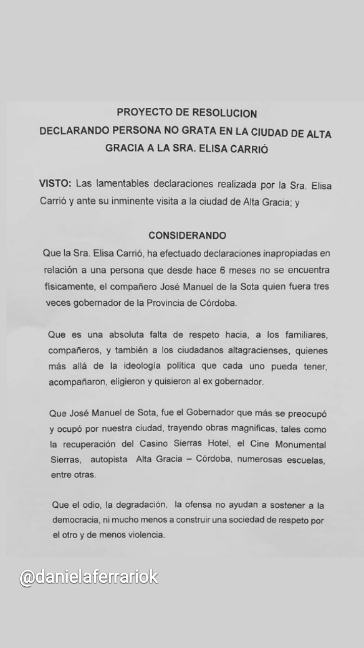 Elisa Carrio persona no grata