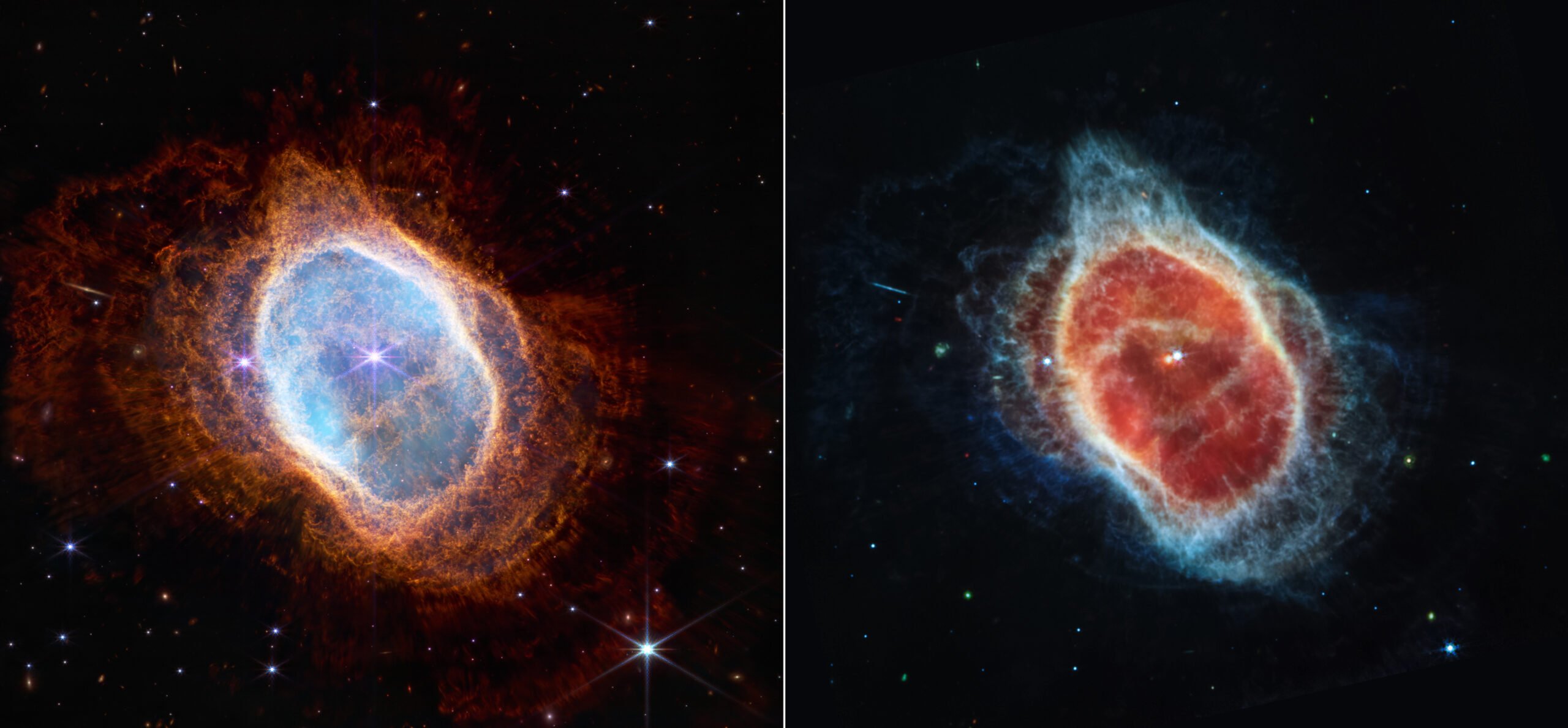 20220714 - Nasa - James Web - Southern Ring Nebula (NIRCam and MIRI Images Side by Side)